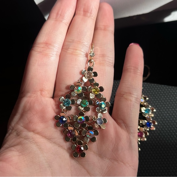 Saks of Fifth Gold Colorful Floral Teardrop Earrings - Picture 7 of 11